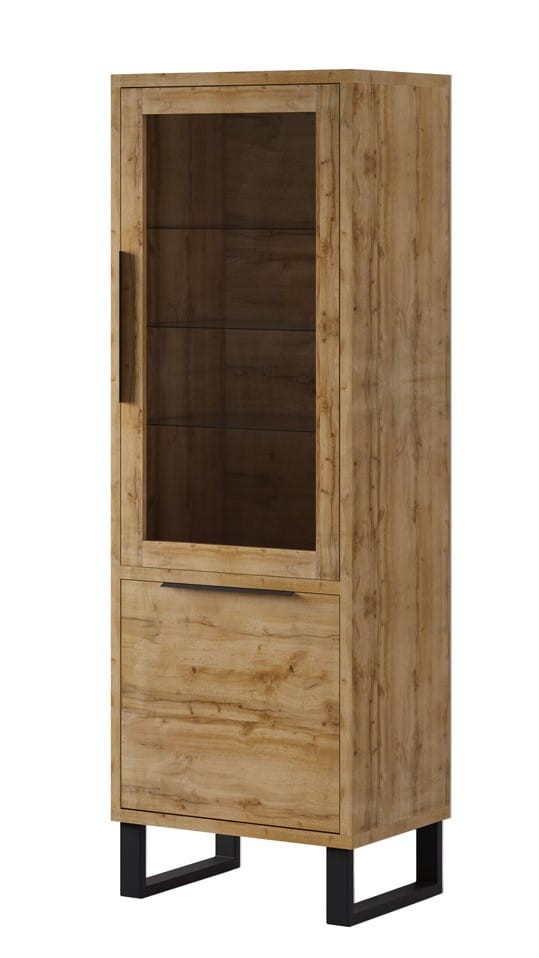 Witryna Halle 05 Słupek Wąska Szerokość 64 cm Wysoka 190 cm Dwudrzwiowa Do Salonu Pokoju Nowoczesne Meble Styl LOFT Dąb WOTAN.jpg