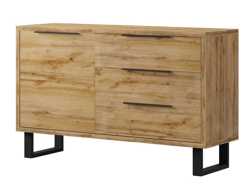 Komoda Halle 47 Szeroka Szerokość 144 cm Wysoka 82 cm 3-Szuflady Drzwi Do Salonu Pokoju Nowoczesne Meble Styl LOFT Dąb WOTAN.jpg