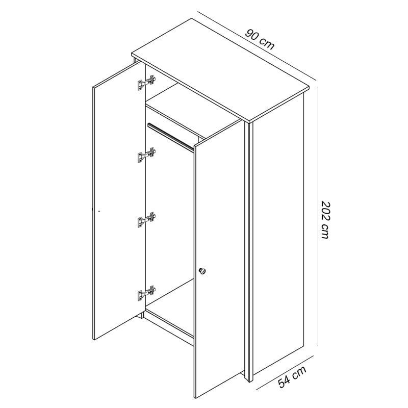 Szafa FINEZJA F 2 Szerokość 90 cm Wysokość 202 cm Dwudrzwiowa 2-Drzwi Drążek Półka Mała Dąb Sonoma Czekolada Garderoba Nowoczesna Klasyczna Do Sypialni Pokoju Salonu Wymiary Środek