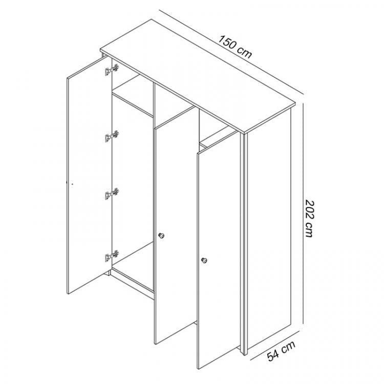 Szafa FINEZJA F 3 Szerokość 150 cm Wysokość 202 cm 3-Drzwi Trzydrzwiowa Garderoba Do Sypialni Pokoju Salonu Dąb Sonoma Czekolada Klasyczna Drążek Półki Środek Wymiary