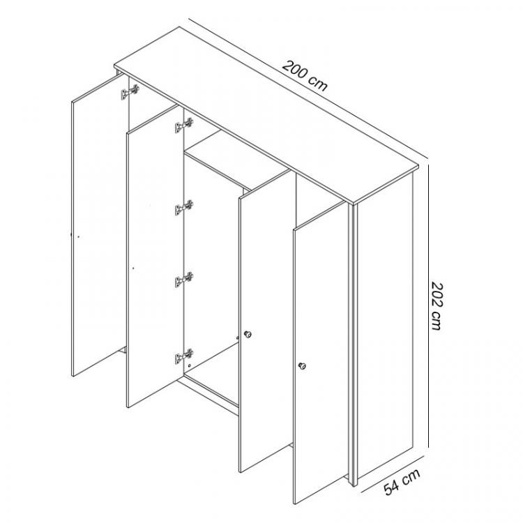 Szafa FINEZJA F 4 Szerokość 200 cm Wysokość 2020 cm Czterodrzwiowa 4-Drzwiowa Do Sypialni Pokoju Salonu Garderoba Dąb Sonoma Czekolada Nowoczesna Klasyczna Drążek Półki Środek Wymiary
