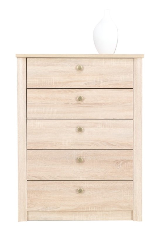 Komoda FINEZJA F 5 5-Szuflad Szerokość 80 cm Wysokość 105 cm Do Salonu Sypialni Pokoju Dąb Sonoma Pojemna Tradycyjna Klasyczna Nowoczesna Duża