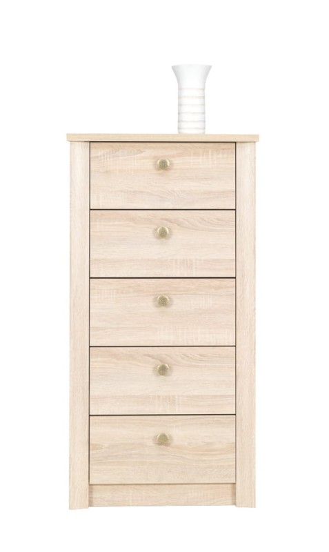 Komoda FINEZJA F 7 Wąska Szerokość 55 cm Wysokość 105 cm 5-Szuflad Do Sypialni Salonu Pokoju Dąb Sonoma Tradycyjna Klasyczna Nowoczesna Uniwersalna Pojemna Wysoka