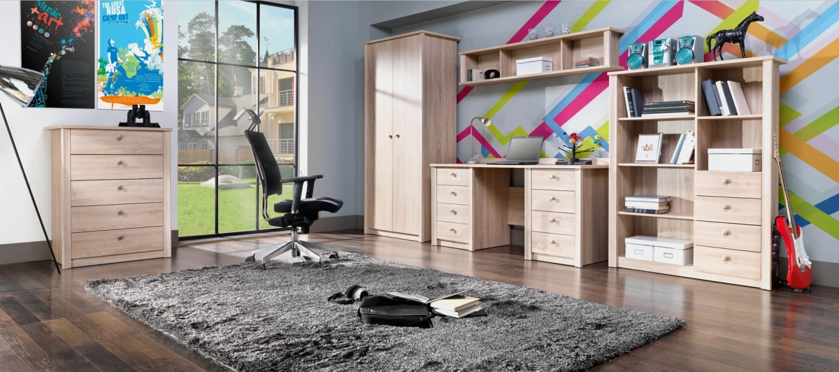Zestaw Mebli Młodzieżowych FINEZJA Dąb Sonoma Klasyczny Nowoczesny Komoda Biurko Szafa Regał.jpg