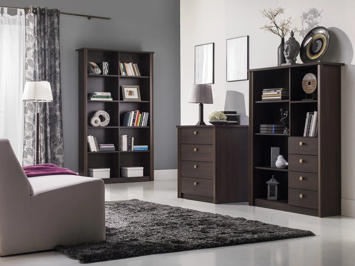 Zestaw Mebli Do Salonu Pokoju Klasyczny Finezja- dąb sonoma czekolada Regał Komoda.jpg