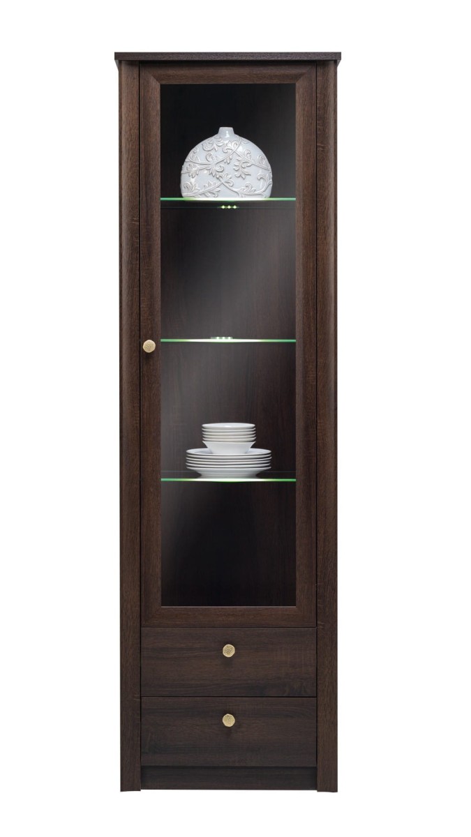 Witryna FINEZJA F 23 Wąska 62 cm Słupek 2-Szuflady Do Salonu Pokoju Gościnnego Dąb Sonoma Czekolada Klasyczna Tradycyjna Nowoczesna