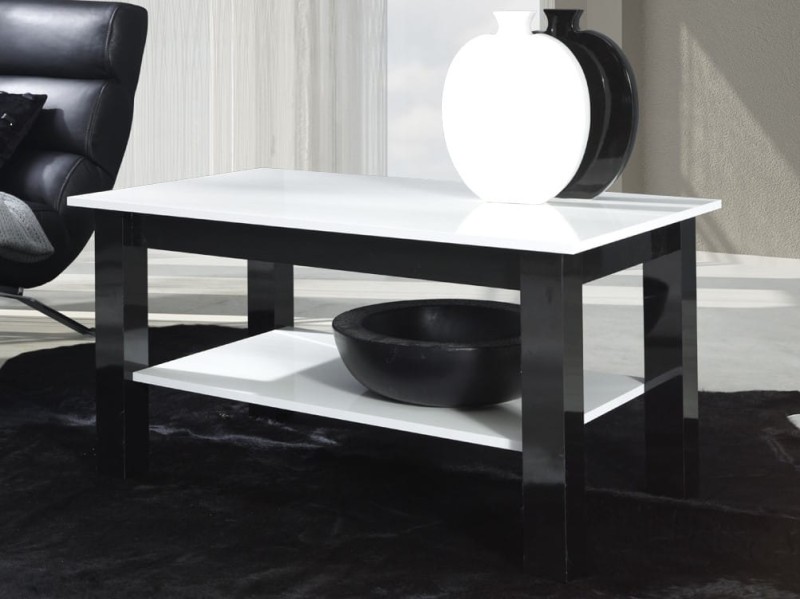 T 25 - bialy polysk, czarny polysk Stolik Kawowy T 25 Do Salonu Nowoczesny Nogi Czarny Połysk Biały Połysk Blat i Półka Ława Pokoju Poczekalni Gabinetu Prostokątny Prosty Szerokość 102 Wysokość 52 cm Praktyczna Uniwersalna Półka