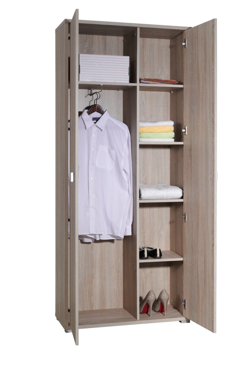 Szafa Dwudrzwiowa A 05 Garderoba Mała Szerokość 85 cm Wysokość 195 cm Głębokość 34 cm Drążek Półki Klasyczna Do Pooju Uniwersalna wnętrze.jpg