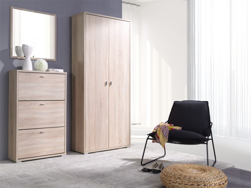 Szafka na buty ANTER A03 Szafa Dwudrzwiowa Dąb Sonoma Lustro Garderoba do Przedpokoju Dwa Poziomy Koszyki.jpg