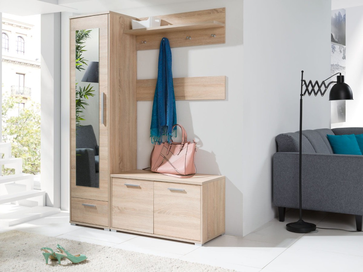 Garderoba Hit Przedpokój Szafa Lustro Słupek Drążek Szuflada Półka Szafka Na Buty Wieszak Poziomy Dąb Sonoma.jpg
