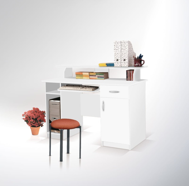 Biurko Max z Nadstawka Prostokątną Do Pokoju Dziecka Młodzieżowe Biura Gabinetu Małe Szerokość 120 cm Wysokość 75-92 cm Głębokość 60 cm Białe Nowoczesne Szuflada Na Klawiaturę Półka Na Komputer