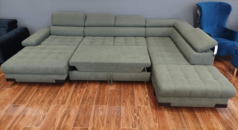 Narożnik SELVA XL z Funkcją Spania i Pojemnikiem na Pościel Regulowane Zagłówki do Salonu Pokoju Nowoczesny Styl Zielony Metalowa Noga LOFT Duży U Funkcja Spania.jpg