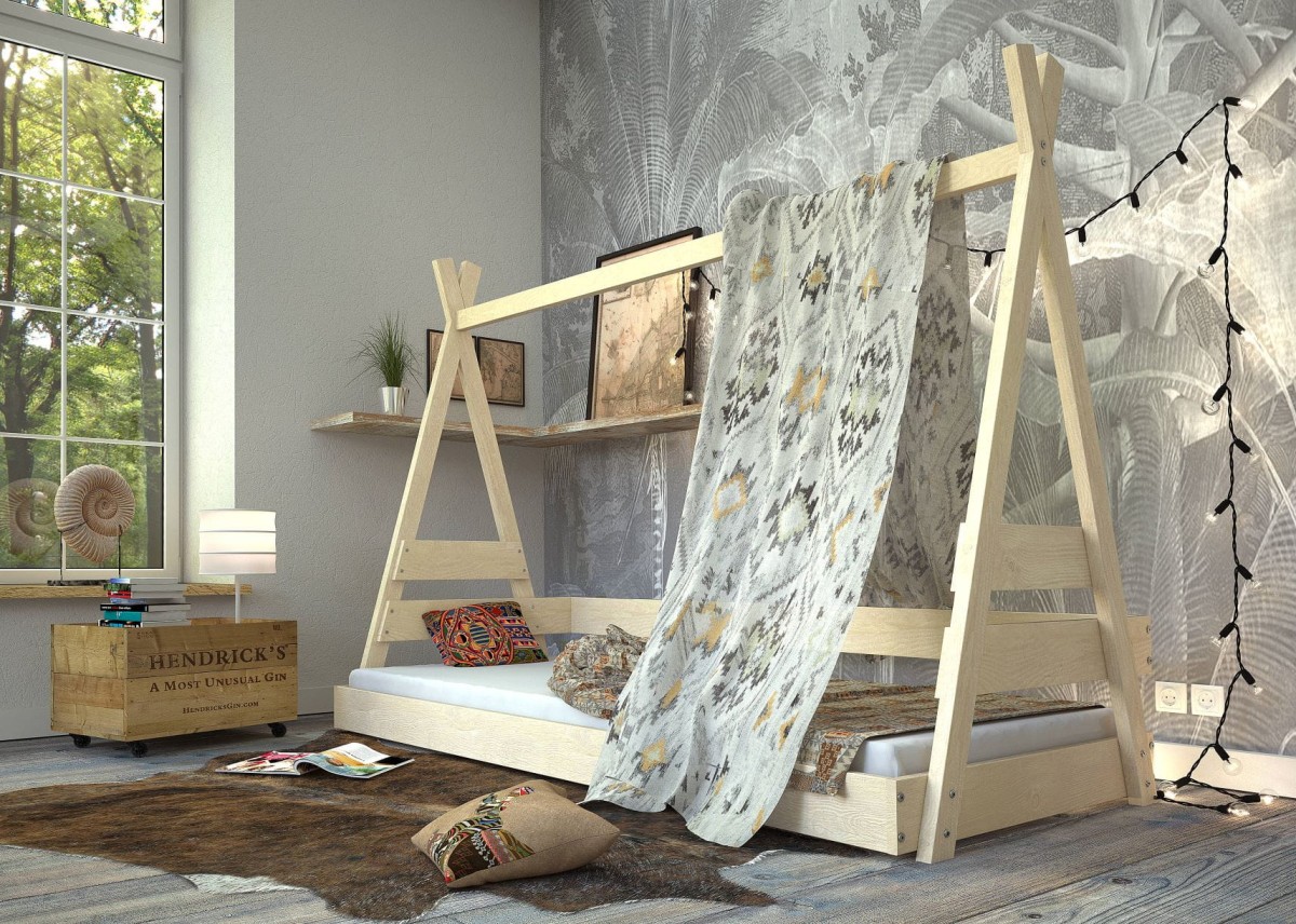 Łóżko drewniane TIPI Domek Dla Dzieci Naturalna Sosna 80 x 190 cm.jpg