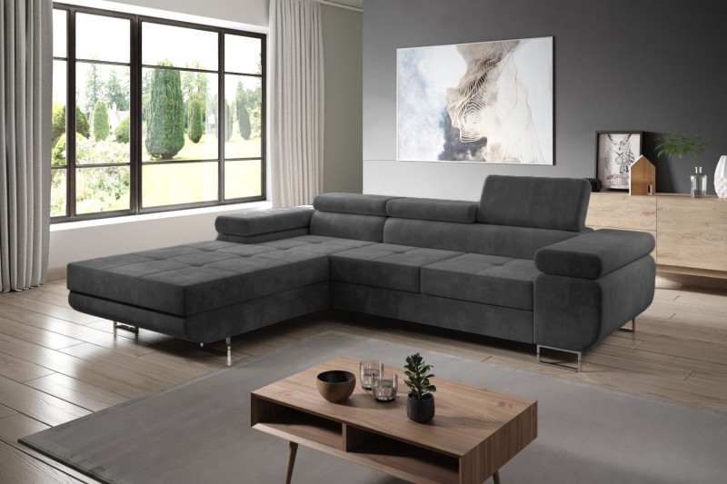 Monolith 95 Narożnik LOTUS Nowoczesny z funkcja spania do Salonu Pojemnik na pościel Do pokoju Regulowane zagłówki Ciemny Popiel Grafit Antracyt.jpg