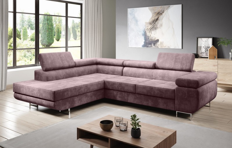 L Kronos 27 Narożnik LOTUS Nowoczesny z funkcja spania do Salonu Pojemnik na pościel Do pokoju Regulowane zagłówki Różowy.jpg