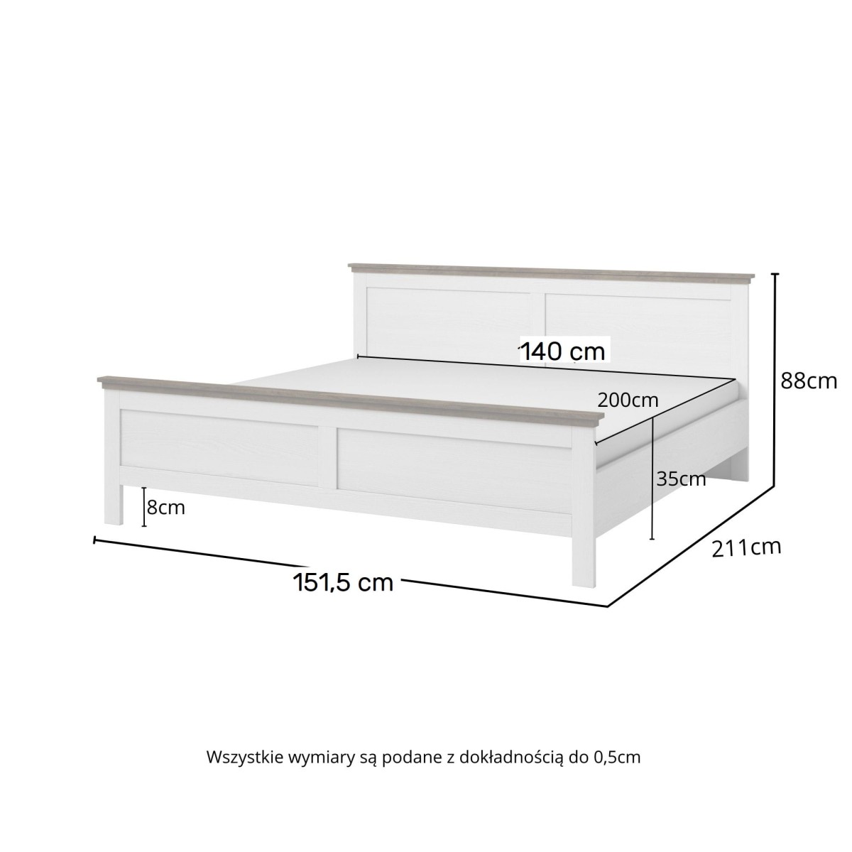 Łóżko EVORA Powierzchnia Spania 140 x 200 cm Zielone Dąb Lefkas Do Sypialni Nowoczesne Helvetia b Wymiary 247DJU31-32_4z.jpg