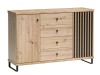 Komoda KALI Dwudrzwiowa 4 Szuflady Szerokość 142 cm Lamele Dąb Artisan Czarna C4 Metalowe Czarne Nogi Styl LOFT.jpg