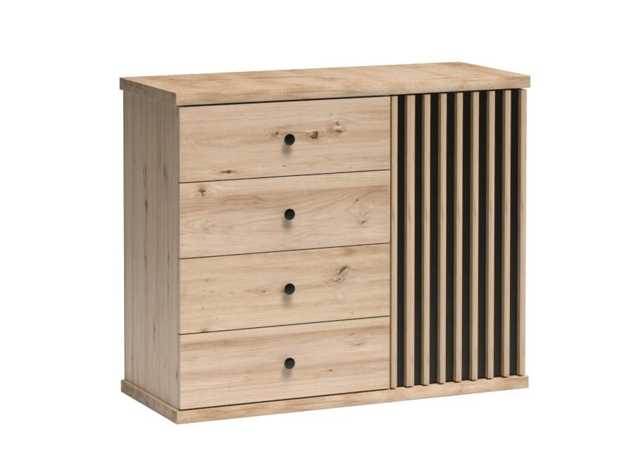 Komoda KALI 4 Szuflady Szerokość 102 cm Lamele Dąb Artisan Czarna C5.jpg