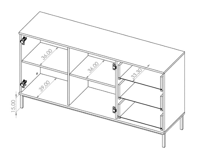 QUERTY K2D3SZ Komoda Środek 3 Szuflady 2 Drzwi 150 cm Do Salonu Pokoju LOFT Wymiary 1.jpg