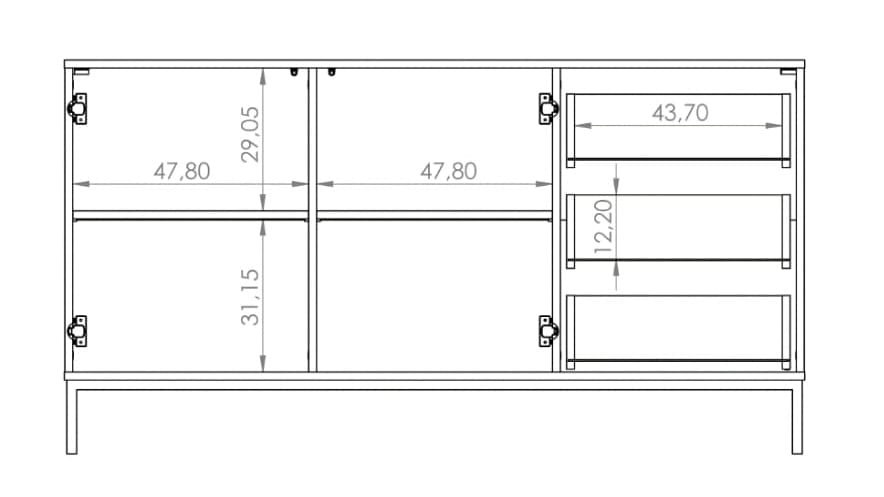 QUERTY K2D3SZ Komoda Środek 3 Szuflady 2 Drzwi 150 cm Do Salonu Pokoju LOFT Wymiary 2.jpg