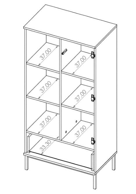 Regał Do Salonu Pokoju Drzwi Szuflada Szafka Komoda Wysoka Witryna Dąb LOFT Wysokie Czarne Nogi QUERTY R70 (Natural Rockford Hickory) Wymiary  2.jpg