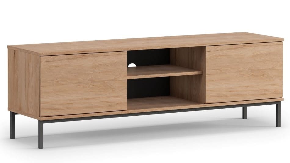 Szafka RTV Stolik Dąb LOFT do Salonu Pokoju Na wysokich Czarnych Nóżkach 150 cm QT-05 QUERTY RTV 2D (Natural Rockford Hickory).jpg