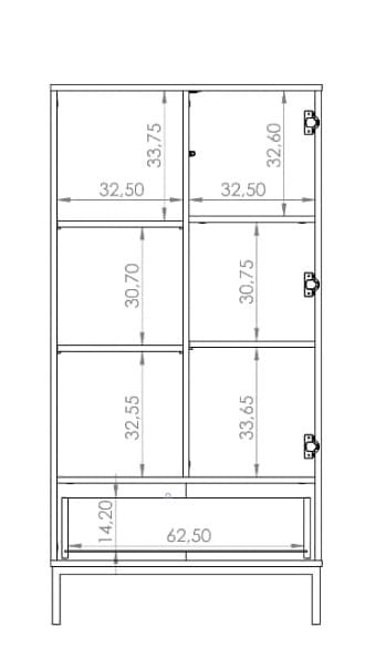 Regał Do Salonu Pokoju Drzwi Szuflada Szafka Komoda Wysoka Witryna Dąb LOFT Wysokie Czarne Nogi QUERTY R70 (Natural Rockford Hickory) Wymiary 1 .jpg