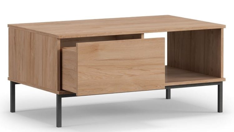 Stolik Kawowy LOFT Dąb Nowoczesny Do Salonu Pokoju Szuflada Wysokie Czarne Nogi QUERTY ŁAWA QT-02 (Natural Rockford Hickory) Środek .jpg