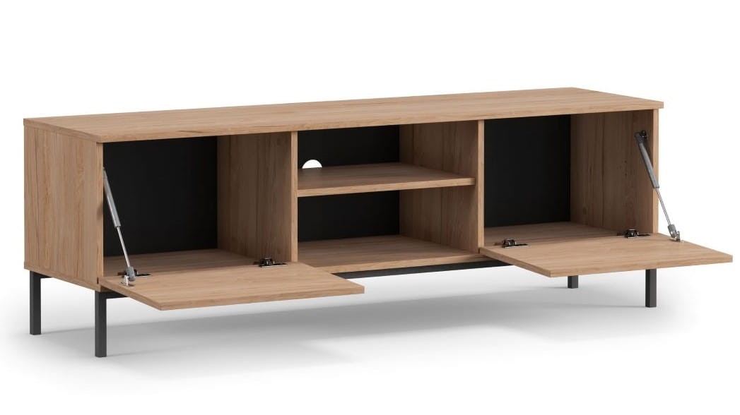 Szafka RTV Stolik Dąb LOFT do Salonu Pokoju Na wysokich Czarnych Nóżkach 150 cm QT-05 QUERTY RTV 2D (Natural Rockford Hickory) Środek .jpg