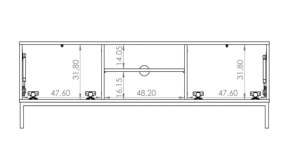 Szafka RTV Stolik Biała LOFT do Salonu Pokoju Na wysokich Czarnych Nóżkach 150 cm QT-05 QUERTY RTV 2D(Biały) Wymiar 2.jpg