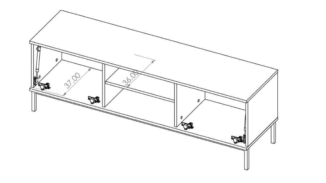 Szafka RTV Stolik Biała LOFT do Salonu Pokoju Na wysokich Czarnych Nóżkach 150 cm QT-05 QUERTY RTV 2D(Biały) Wymiar.jpg