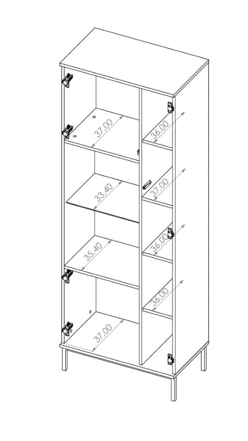 Witryna Biała Wysoka Do Salonu Pokoju Nowoczesna LOFT Na Wysokich CZarnych Nóżkach QUERTY WIT70 (Biały) 70 cm LED Wymiary 1.jpg