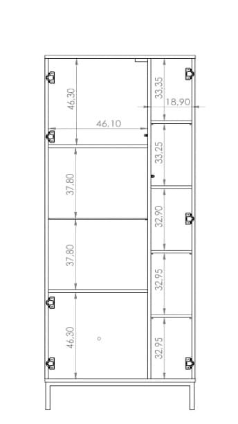 Witryna Biała Wysoka Do Salonu Pokoju Nowoczesna LOFT Na Wysokich CZarnych Nóżkach QUERTY WIT70 (Biały) 70 cm LED Wymiary 2.jpg
