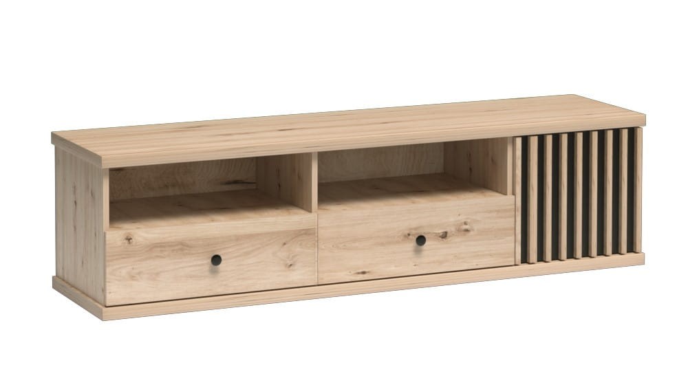 Szafka RTV KALI Szuflady Szerokość 160 cm Lamele Dąb Artisan Czarna C6 Stolik Półki.jpg