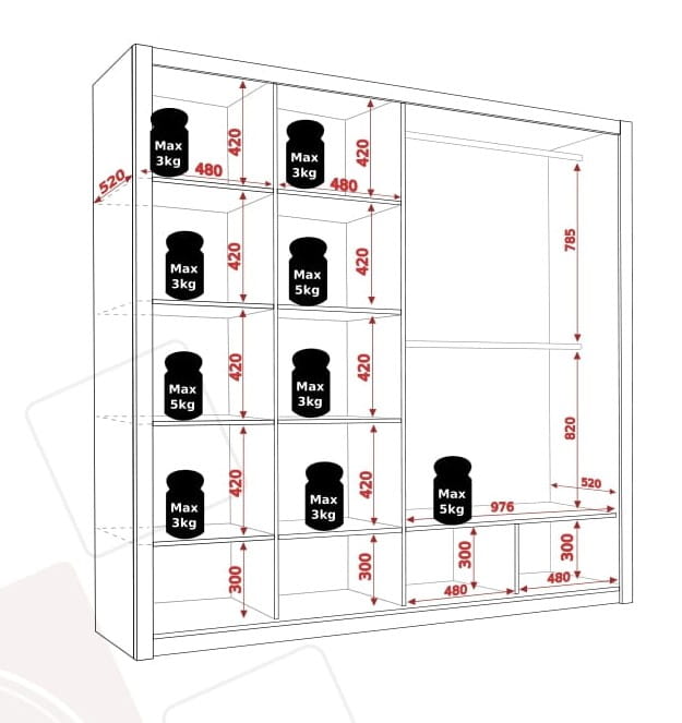 BO SZAFA 200  biała BONO do sypialni Garderoba drążek półki wymiary Środek.jpg