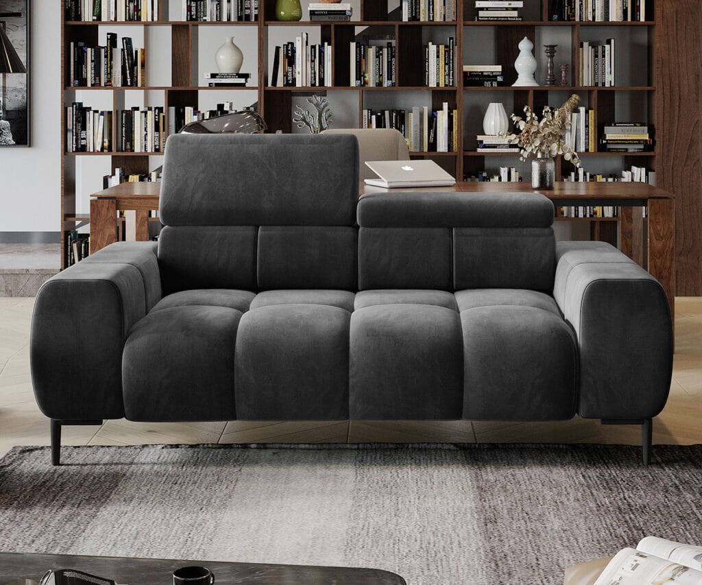 Sofa Plaza 2 - Osobowa Elektryczna Regulkacja Głębokości Siedziska Regulowane Zagłówki Styl LOFT Wysokie Czarne Nóżki Metalowe.jpg