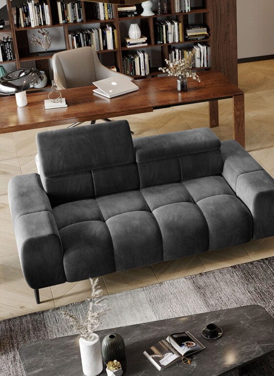 Sofa Plaza 2 - Osobowa Elektryczna Regulkacja Głębokości siedziska regulowane zagłówki Styl LOFT Wysokie Czarne Nóżki Detale.jpg