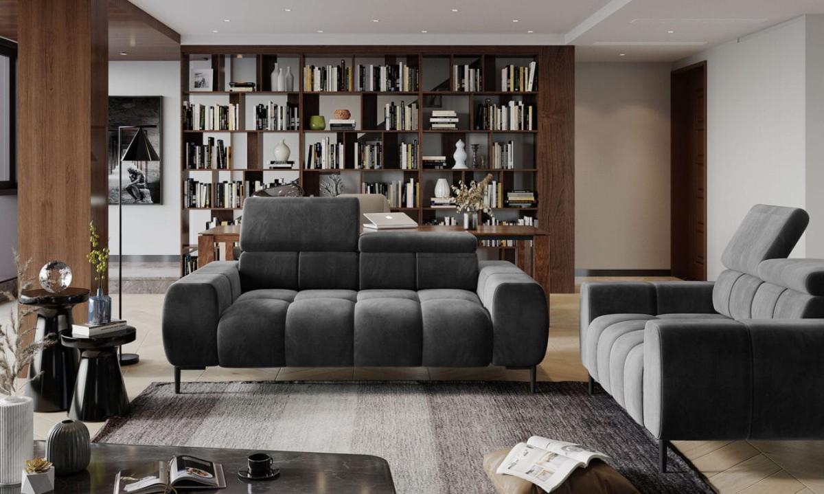 Sofa Plaza 2 - Osobowa Elektryczna Regulkacja Głębokości siedziska regulowane zagłówki Styl LOFT Wysokie Czarne Nóżki.jpg
