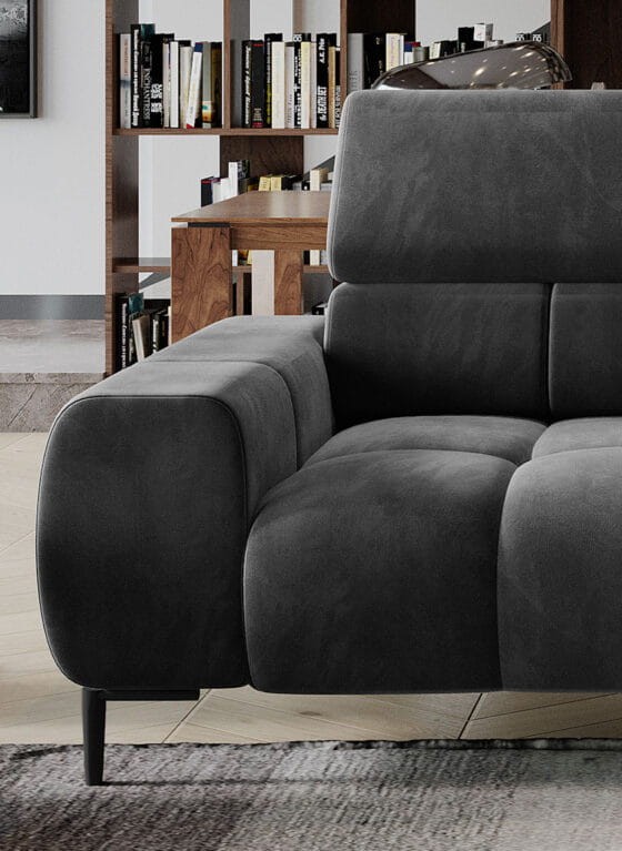 Sofa Plaza 2 - Osobowa Elektryczna Regulkacja Głębokości siedziska regulowane zagłówki Styl LOFT Wysokie Czarne Nóżki Detale Boczek.jpg