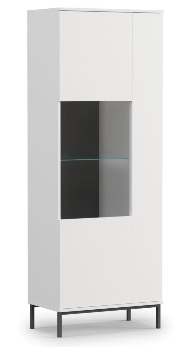 Witryna Biała Wysoka Do Salonu Pokoju Nowoczesna LOFT Na Wysokich CZarnych Nóżkach QUERTY WIT70 (Biały) 70 cm LED.jpg
