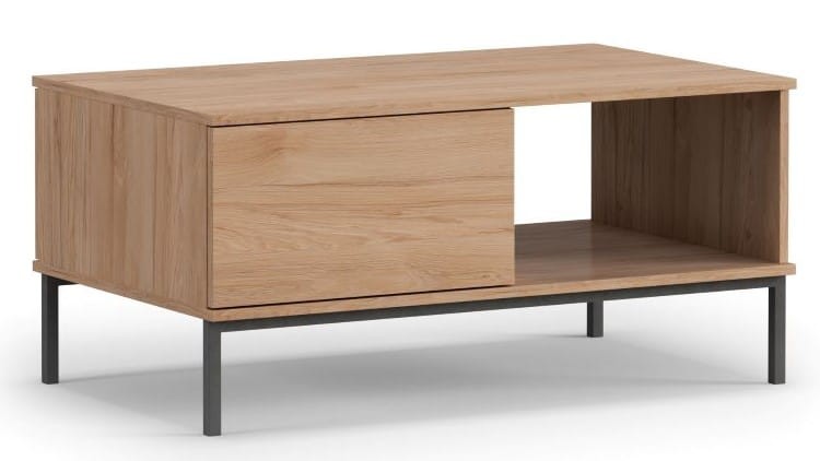 Stolik Kawowy LOFT Dąb Nowoczesny Do Salonu Pokoju Szuflada Wysokie Czarne Nogi QUERTY ŁAWA QT-02 (Natural Rockford Hickory)  .jpg