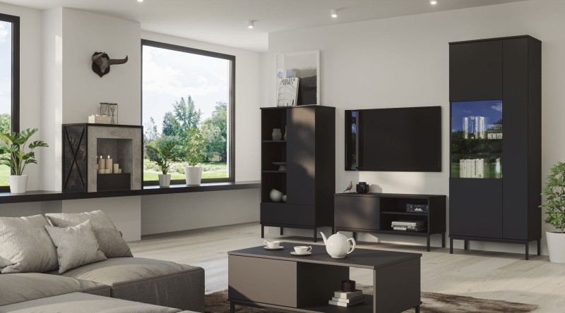 Zestaw Mebli Do Salonu QUERTY Meblościanka Uklad 4 - Czarny.jpg