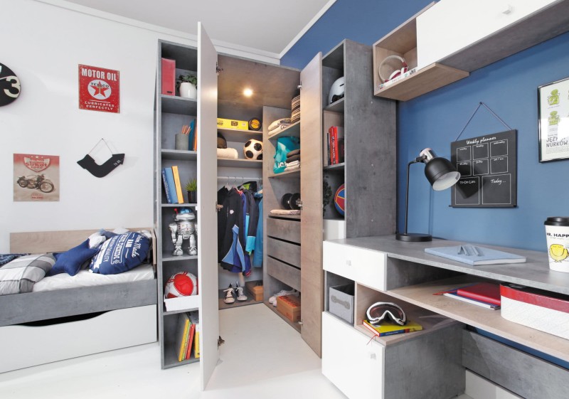 Garderoba Sigma SI 01 Beton Biały  Lux Dąb Szafa Półki Regał Drążek Do Pokoju Młodzieżowego Nowoczesna Duża Drzwi Środek Aranżacja.jpg