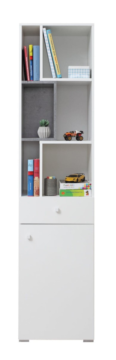 Szafka SIGMA SI 08 Regał Słupek Wąska Beton Biały Lux Półki Szuflada Do Pokoju Młodzieżowego Nowoczesna Duża Drzwi.jpg