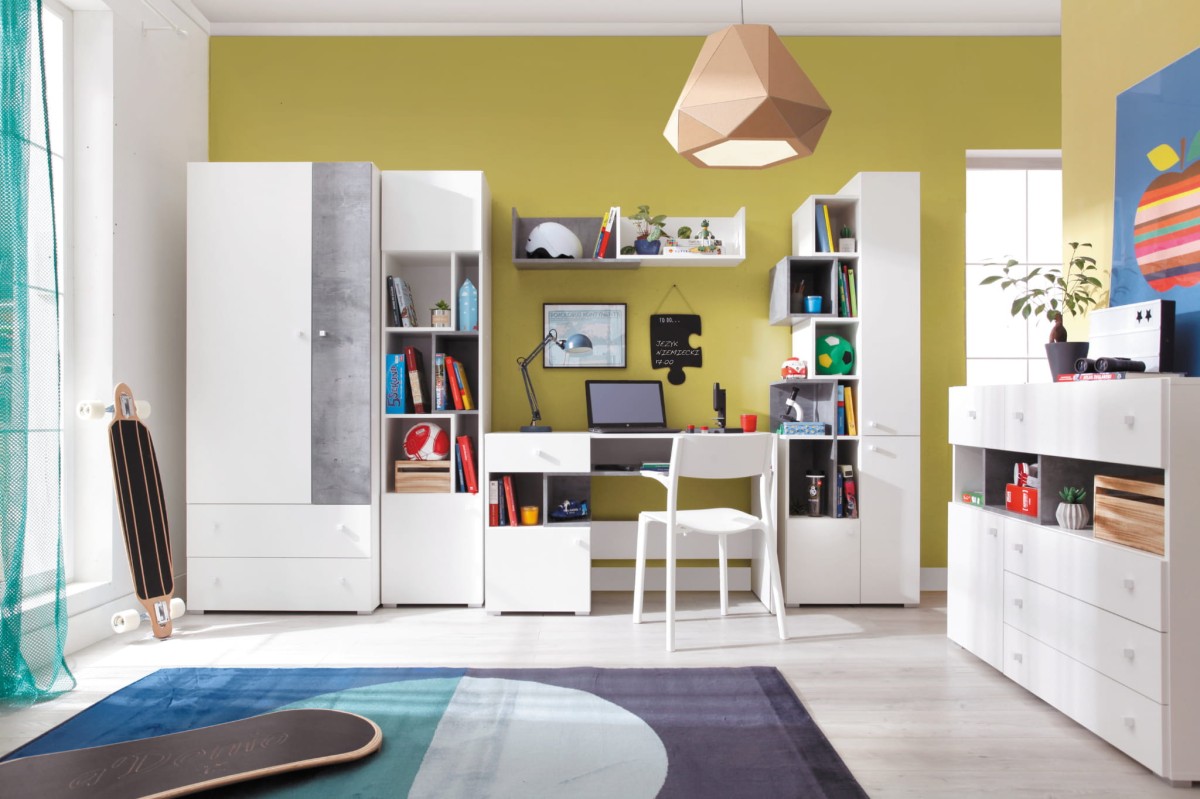 Sigma F Bialy System Mebli Młodzieżowy Do Pokoju Dziecka Nowoczesny Biały Lux Biurko Łóżko Garderoba Szafa Regał Komoda.jpg