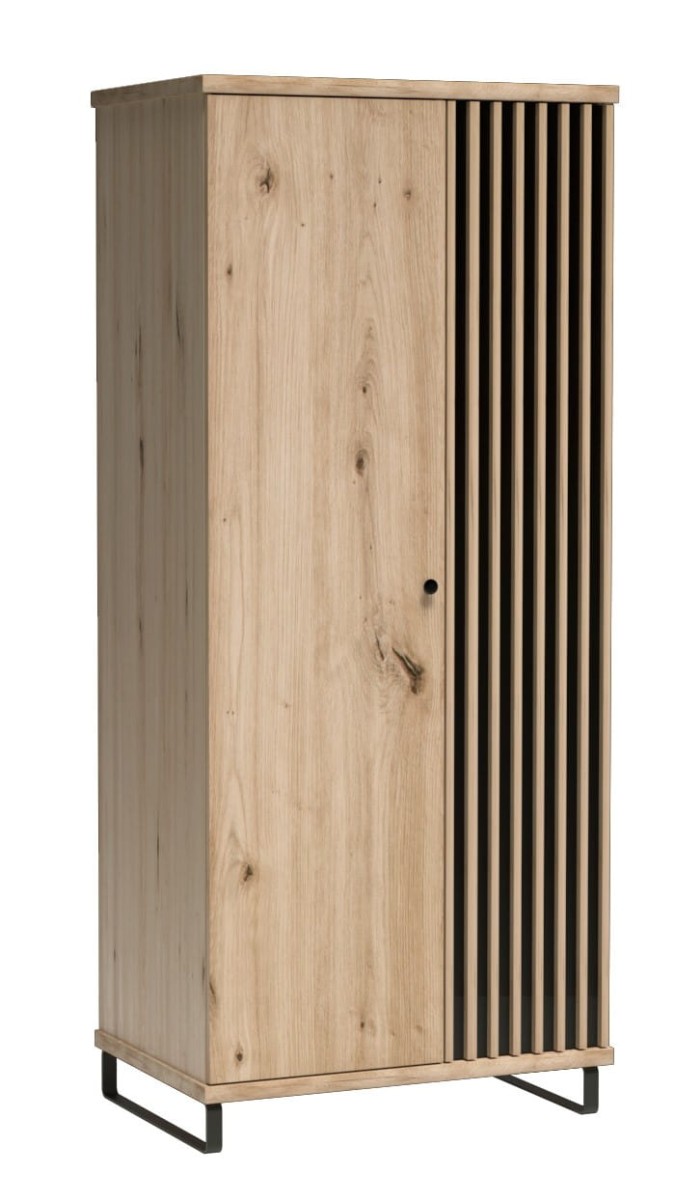 Szafa KALI Dwudrzwiowa Szerokość 86 cm Lamele Dąb Artisan Czarna C1 Metalowe Czarne Nogi Styl LOFT.jpg