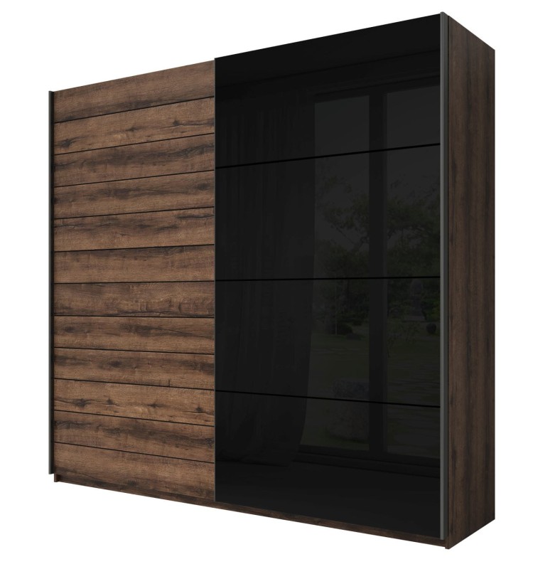 Sypialnia Galaxy Szafa Szerokość 220 cm Dąb Monastery Czarne Szkło HELVETIA 24ZBEA68.jpg