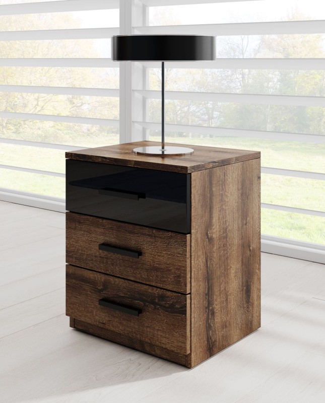 Sypialnia Galaxy Stolik Nocny Dąb Monastery Czarne Szkło Aranżacja HELVETIA.jpg