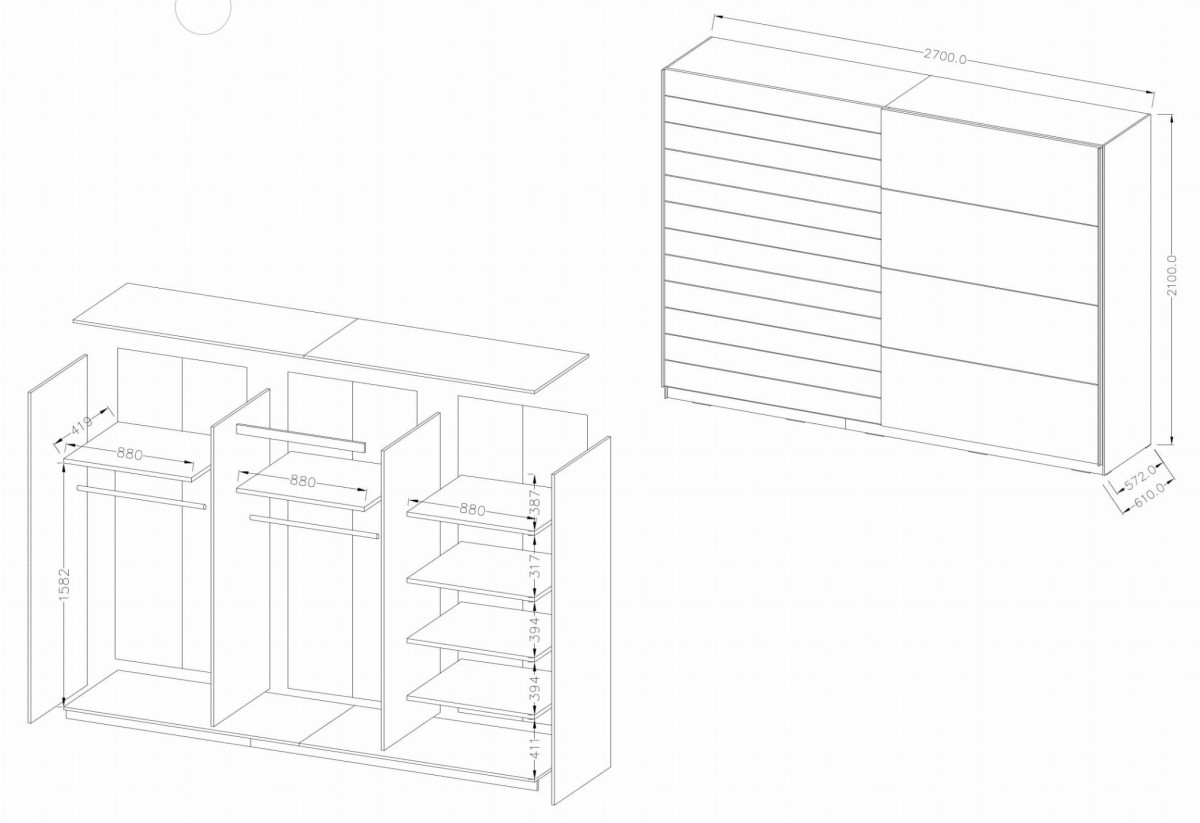 Sypialnia Galaxy Szafa Dąb Monastery Czarne Szkło HELVETIA Szerokość 270 Wysokość 210 cm Wymiary .jpg