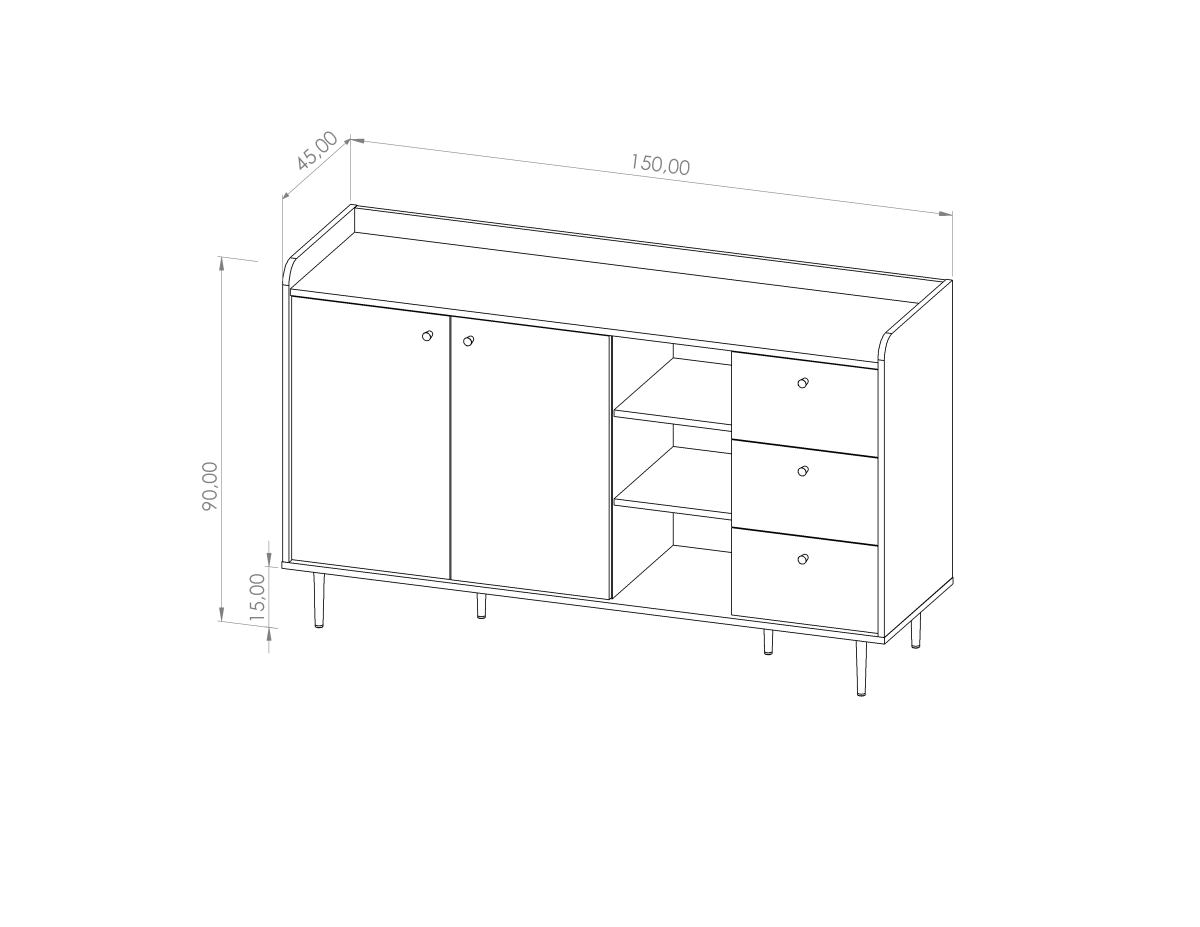 Komoda VASINA VS K2D3SZ Do Salonu Pokoju Sypialni Pojemna Nowoczesna Szerokość 150 cm Szuflady Styl LOFT Wysokie Metalowe Nogi.jpg